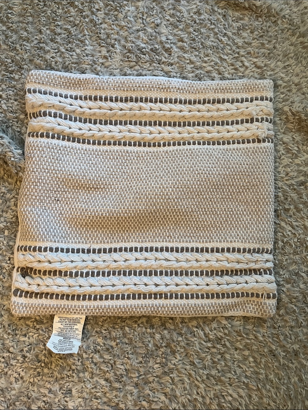 Dkny Braided Stripe Accent Pillow COVER ONLY in White and Gray